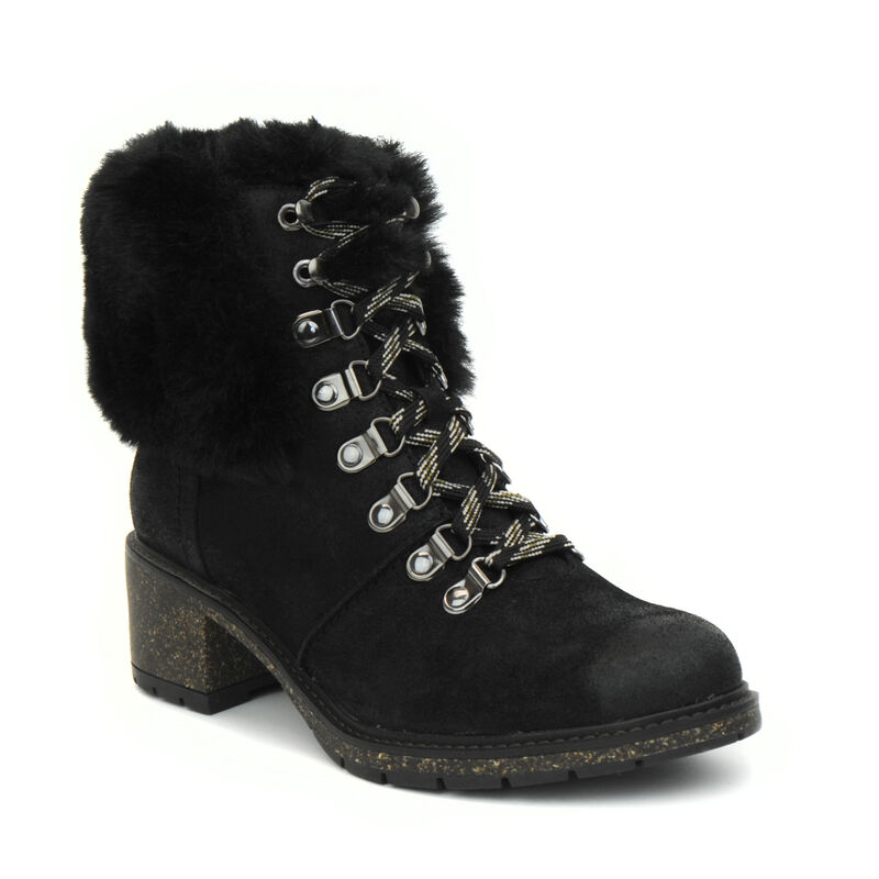 Aetrex Brooklyn Weather-Friendly Fur Lace Up Women's Ankle Boots Black | ADA2728SQ