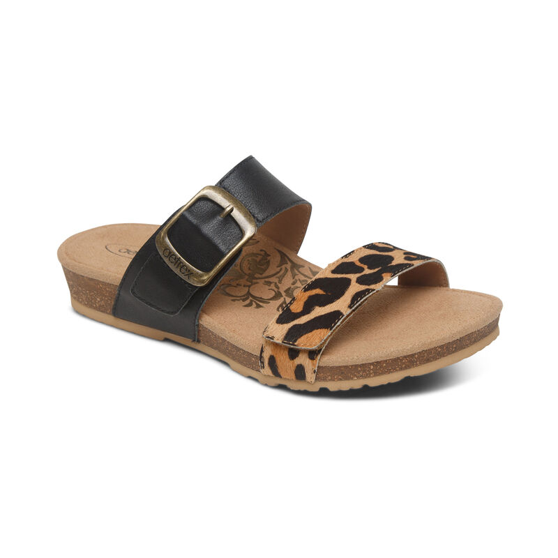 Aetrex Daisy Adjustable Women's Slides Black Multicolor | SZZ4692PM