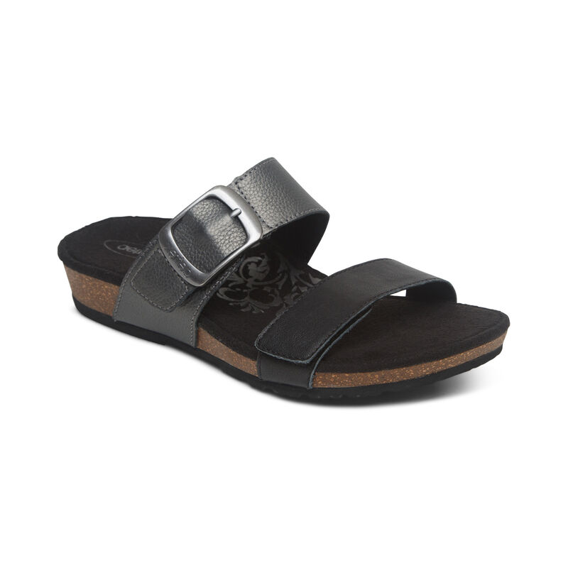 Aetrex Daisy Adjustable Women's Slides Black | ZBR3987HW