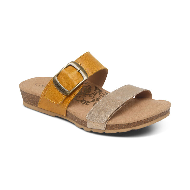 Aetrex Daisy Adjustable Women's Slides Yellow Gold | QDH2587DA