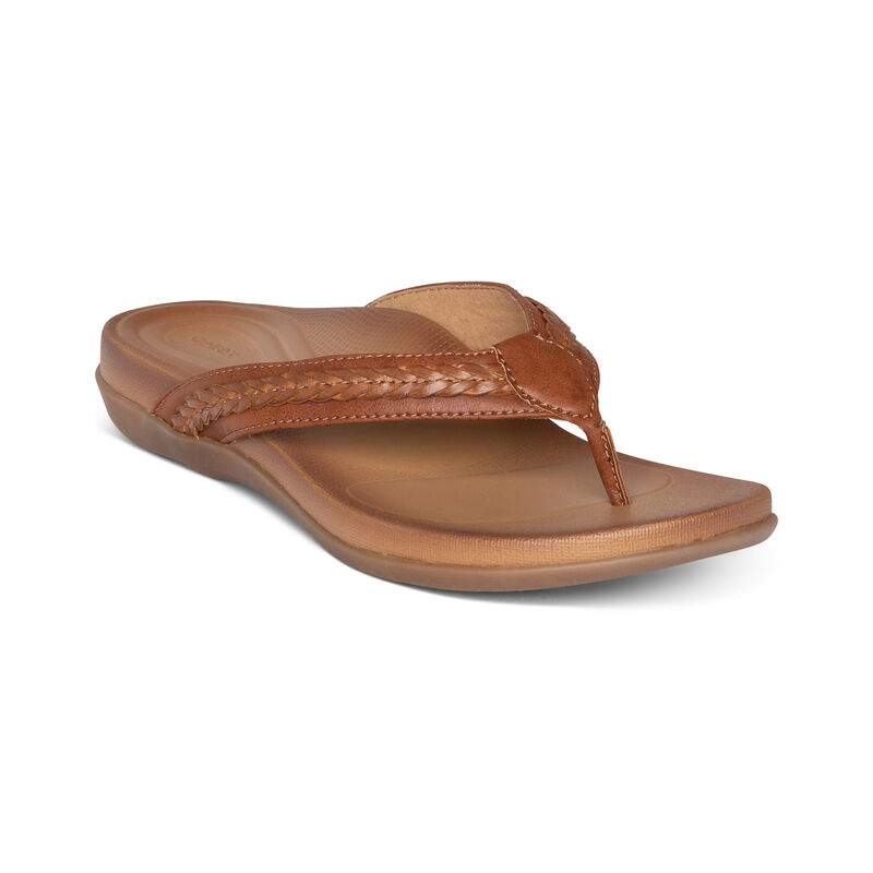 Aetrex Emmy Braided Thong Women's Flip Flops Brown | MNC5074WZ