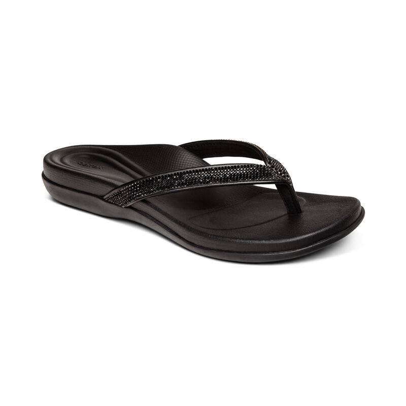 Aetrex Eve Sparkly Thong Women's Flip Flops Black | VKW8965VH