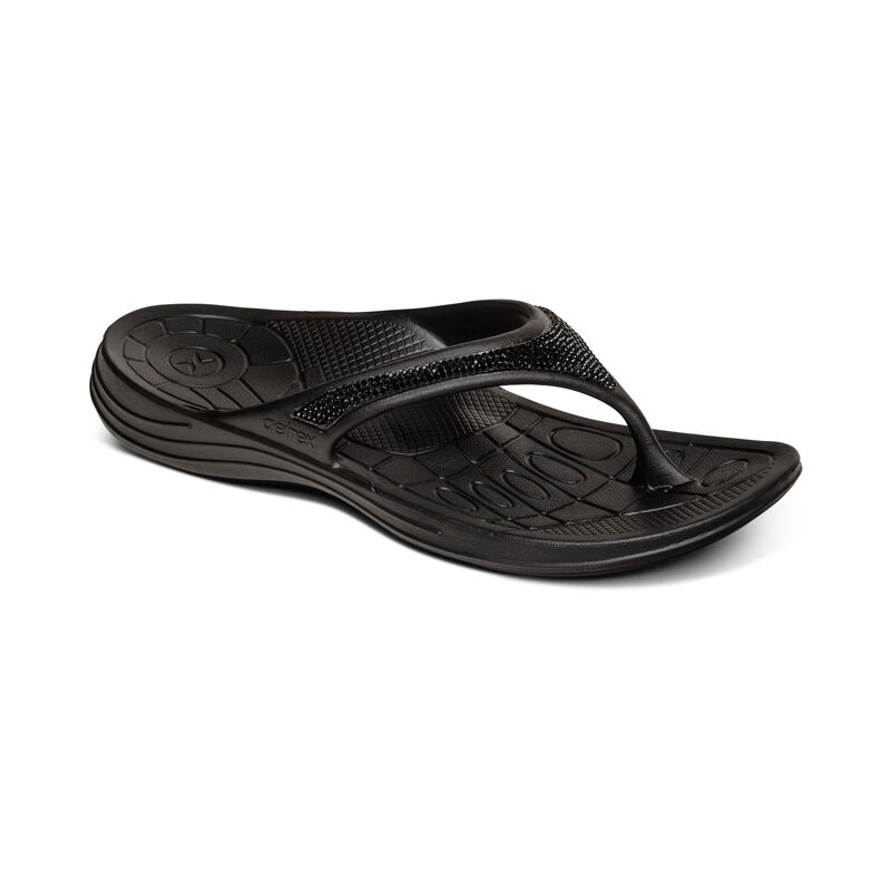 Aetrex Fiji Orthotic Women's Flip Flops Black | FJZ7811KF