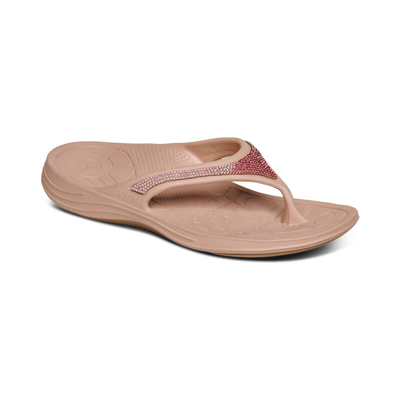 Aetrex Fiji Orthotic Women's Flip Flops Light Pink | HZE3872BQ