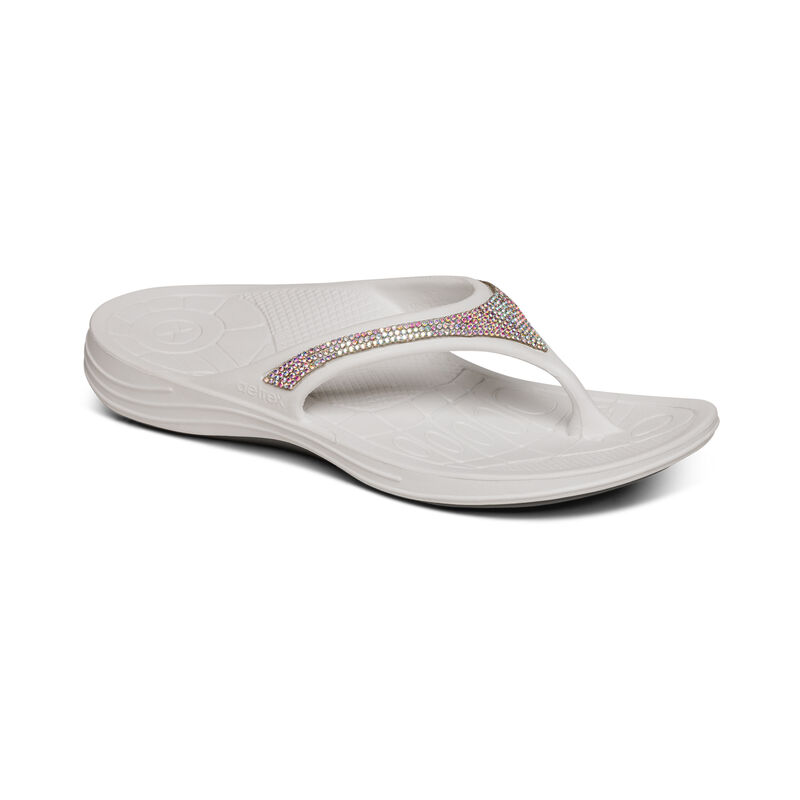 Aetrex Fiji Orthotic Women's Flip Flops White Multicolor | KAH6598CK