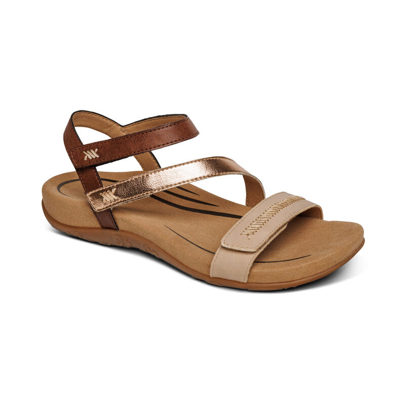 Aetrex Gabby Adjustable Quarter Strap Women's Sandals Gold Brown | SOE77100LU