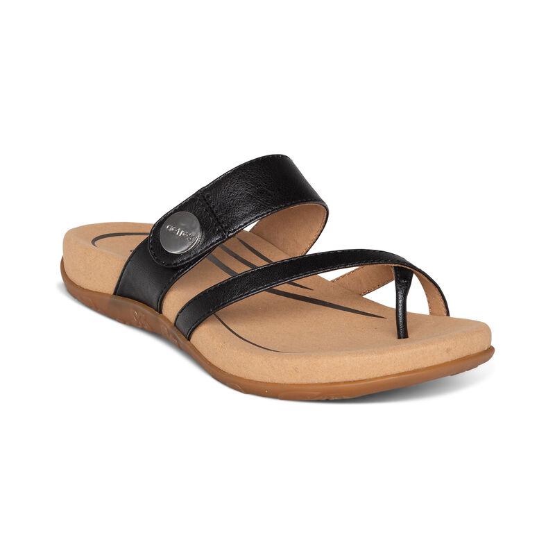 Aetrex Izzy Adjustable Women's Slides Black | DLZ9547VT