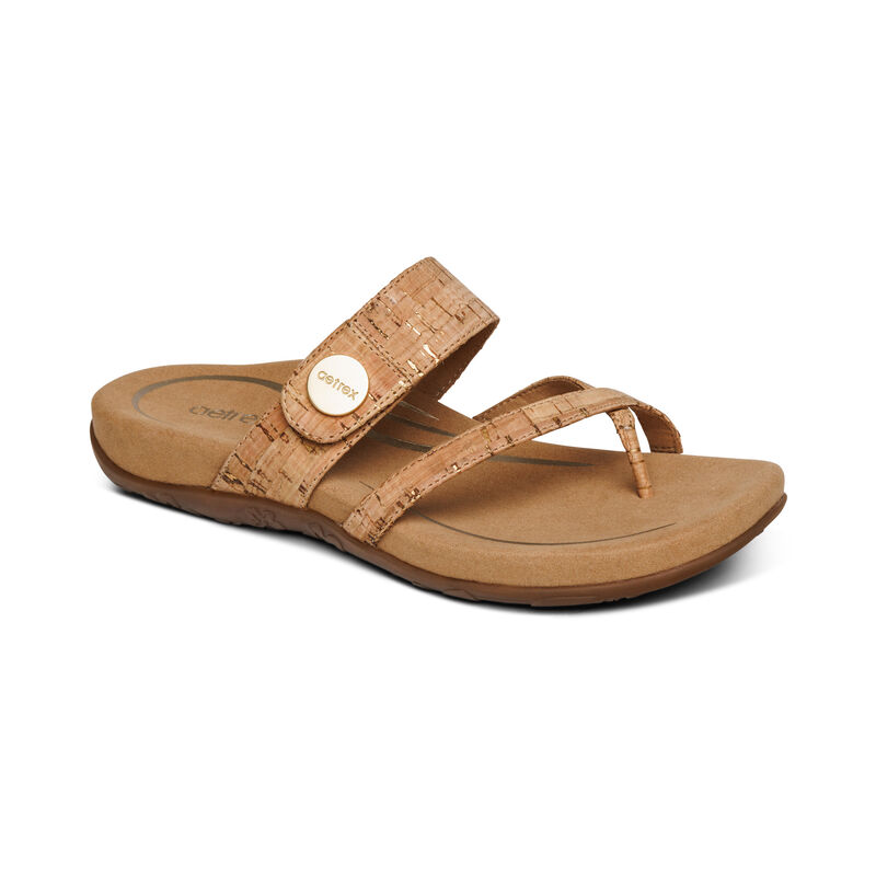 Aetrex Izzy Adjustable Women's Slides Brown | GPX2652OF