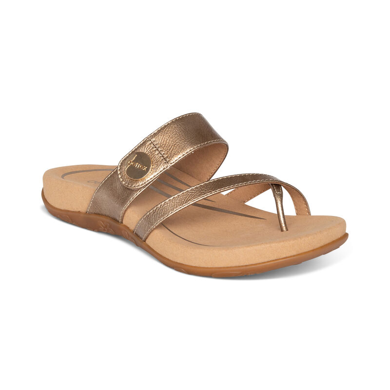 Aetrex Izzy Adjustable Women's Slides Gold | YXO22MB