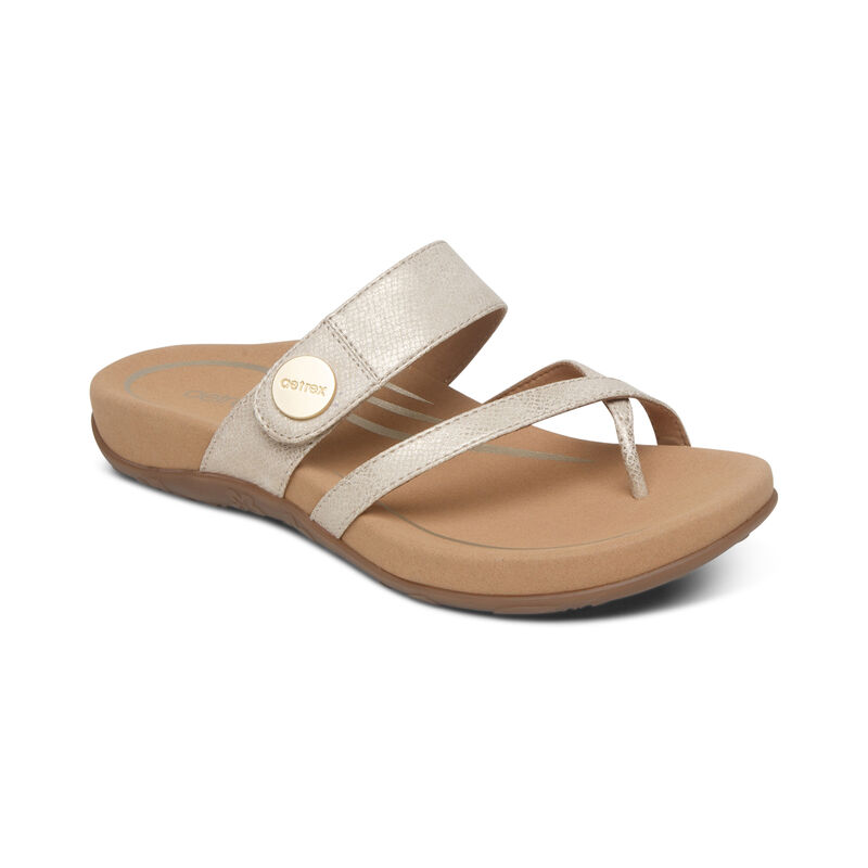 Aetrex Izzy Adjustable Women's Slides Light Gold | WTN1799BG