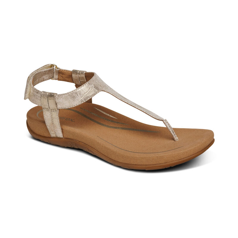 Aetrex Jane Thong Women's Sandals Gold | RLV126MN