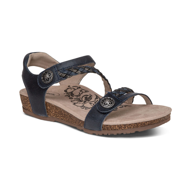 Aetrex Jillian Braided Quarter Strap Women's Sandals Navy | IVT8724XA