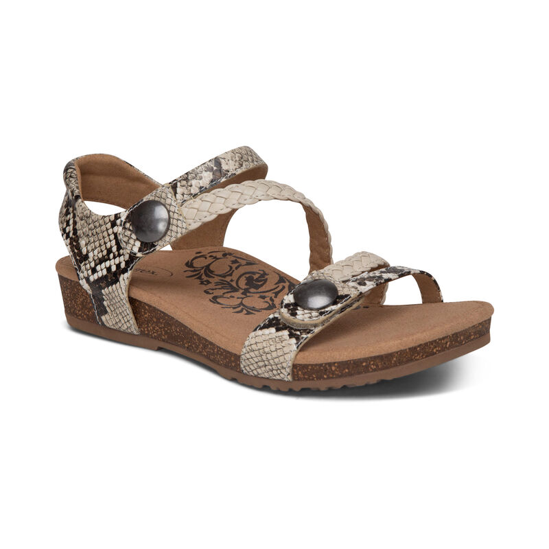 Aetrex Jillian Braided Quarter Strap Women's Sandals White Multicolor | UXD1535LJ