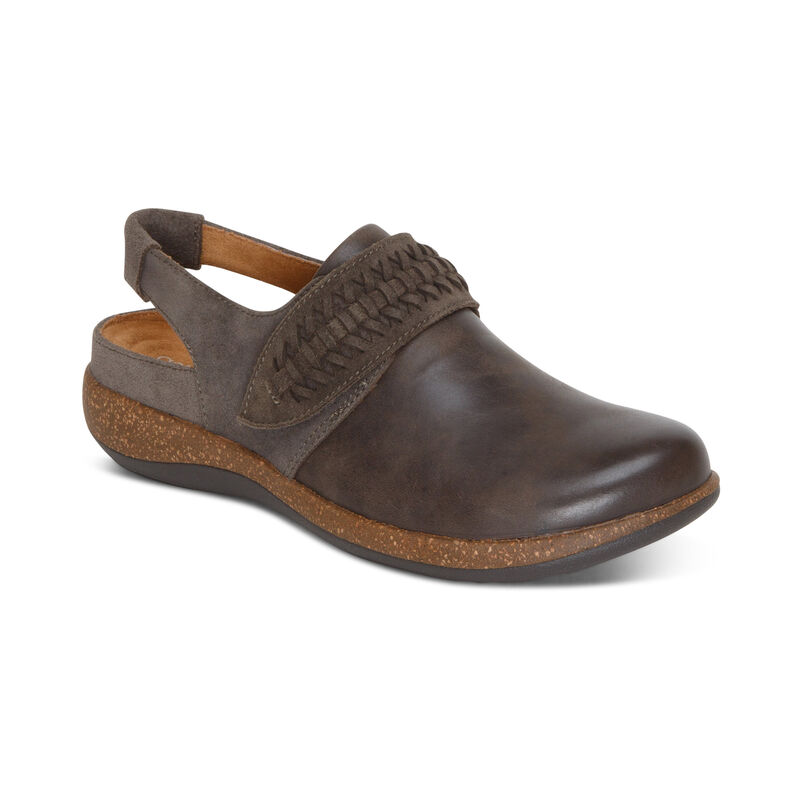 Aetrex Leni Slingback Women's Clogs Grey Brown | POB9276EI