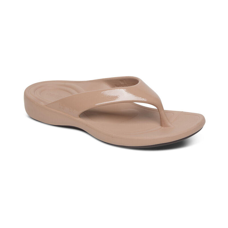 Aetrex Maui Orthotic Women's Flip Flops Beige | WZJ7215QX