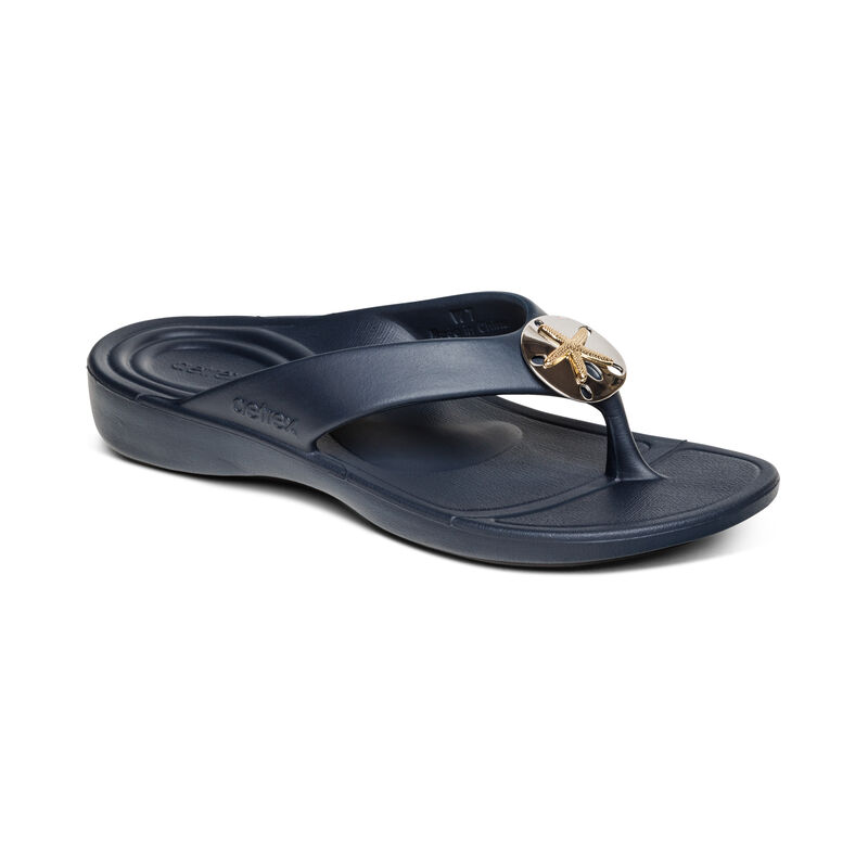 Aetrex Maui Starfish Orthotic Women's Flip Flops Navy | INO9369SB