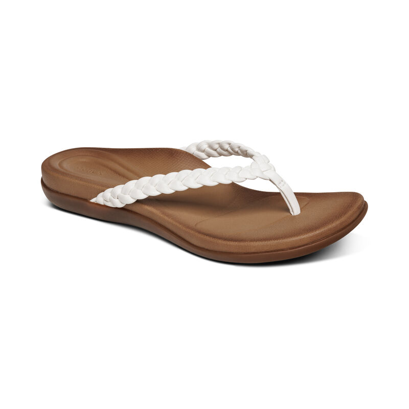 Aetrex Rachel Water-Friendly Thong Women's Flip Flops White | ARZ3035MB