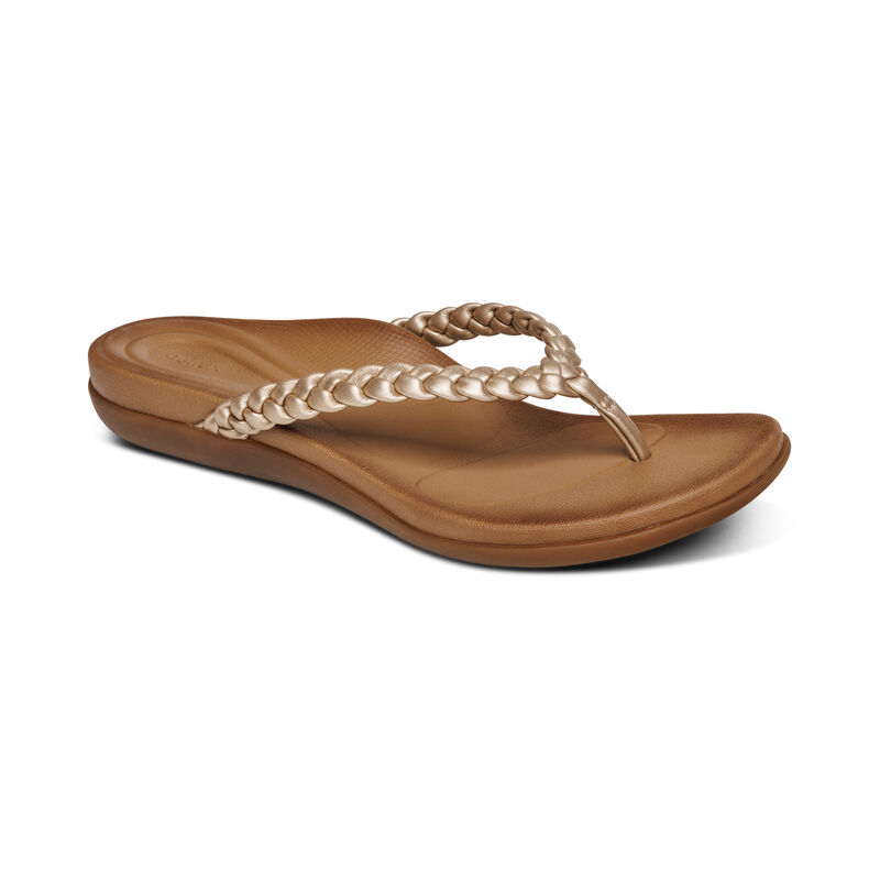 Aetrex Rachel Water-Friendly Thong Women's Flip Flops Gold | CIF7582WQ