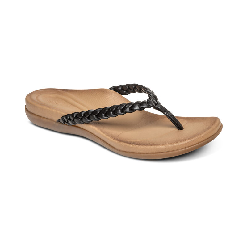 Aetrex Rachel Water-Friendly Thong Women's Flip Flops Black | KJK6025KK