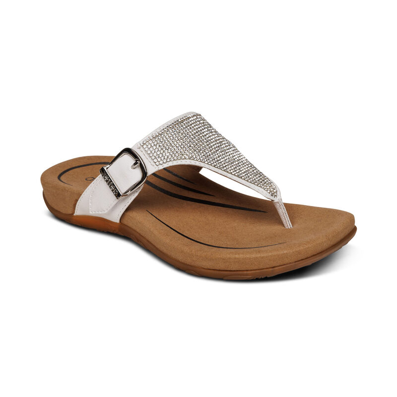 Aetrex Rae Adjustable Thong Women's Flip Flops White | FTK1003YK