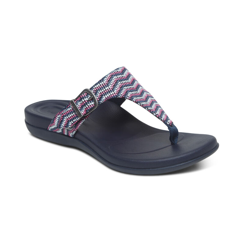 Aetrex Rita Adjustable Thong Women's Flip Flops Navy | EKZ3065JV