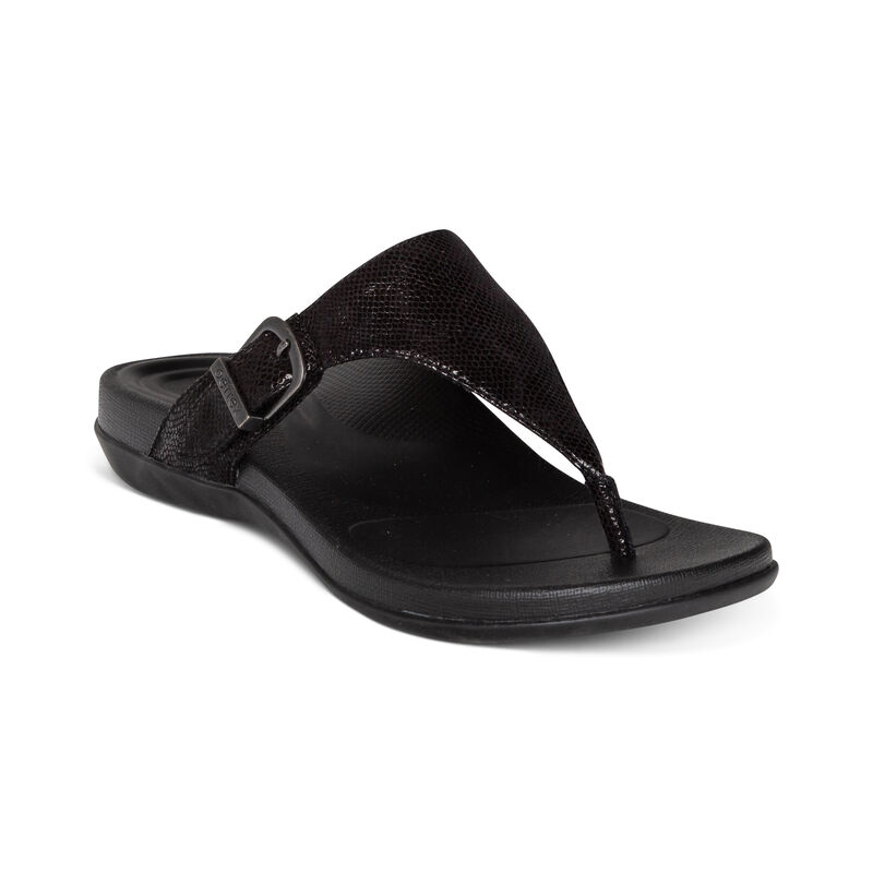 Aetrex Rita Adjustable Thong Women's Flip Flops Black | UEI9030NY