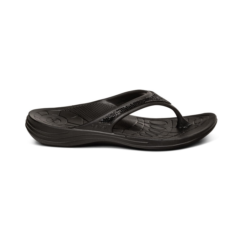 Aetrex Fiji Orthotic Women's Flip Flops Black | FJZ7811KF