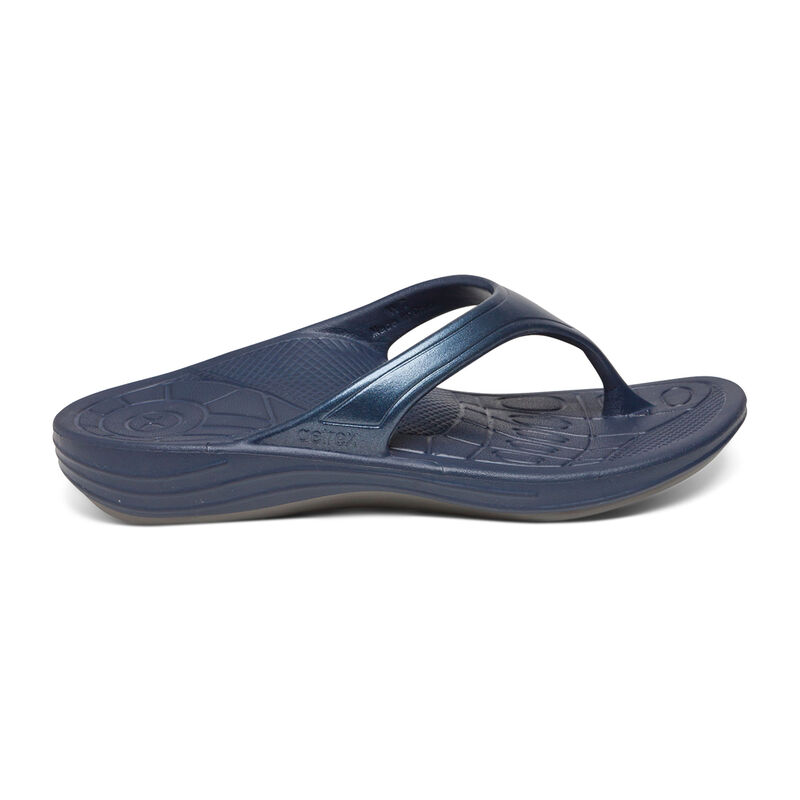 Aetrex Fiji Orthotic Women's Flip Flops Navy | SPY4077SG