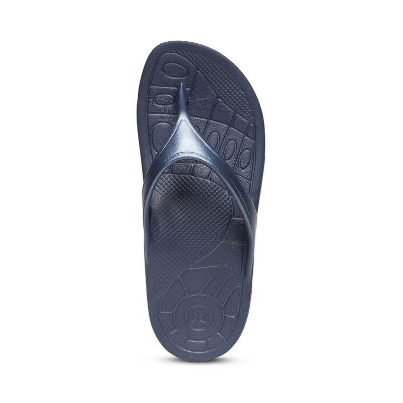 Aetrex Fiji Orthotic Women's Flip Flops Navy | SPY4077SG