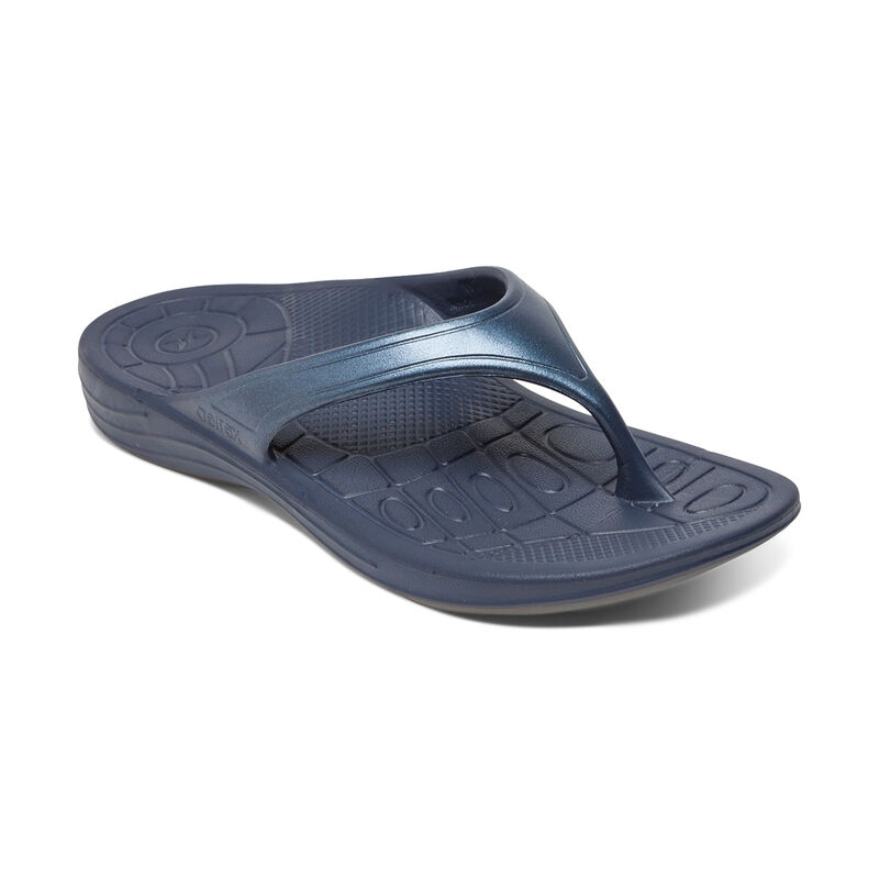 Aetrex Fiji Orthotic Women\'s Flip Flops Navy | SPY4077SG