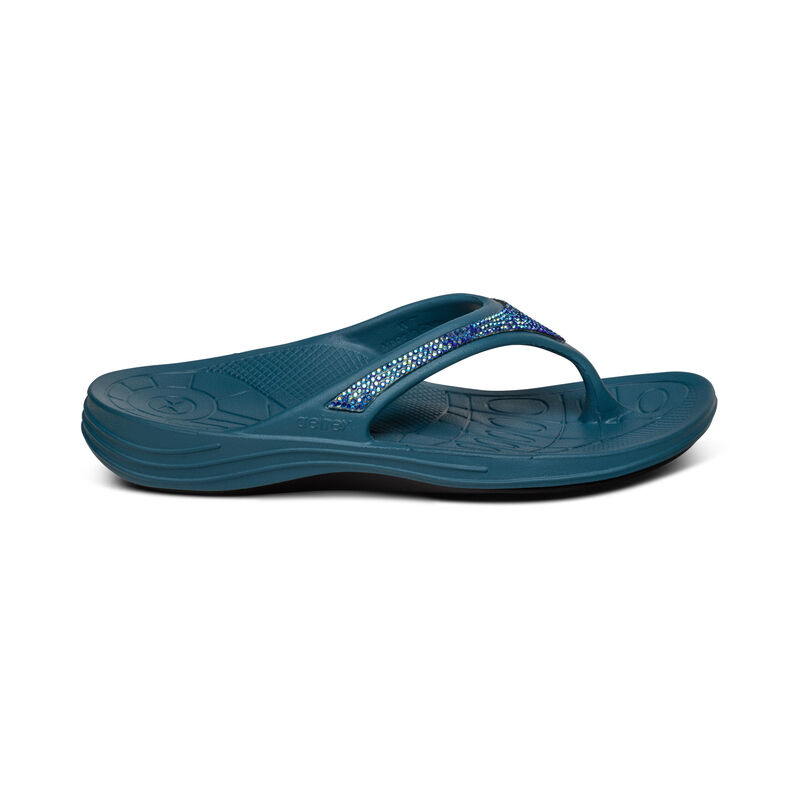 Aetrex Fiji Orthotic Women's Flip Flops Blue | UPV775LA