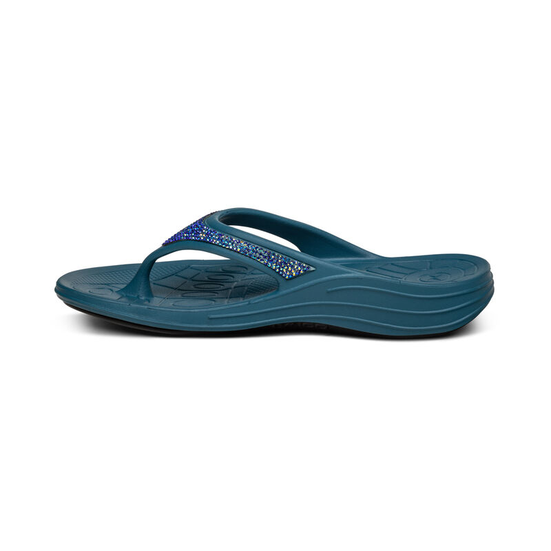 Aetrex Fiji Orthotic Women's Flip Flops Blue | UPV775LA