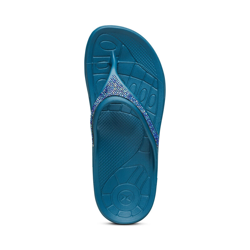 Aetrex Fiji Orthotic Women's Flip Flops Blue | UPV775LA