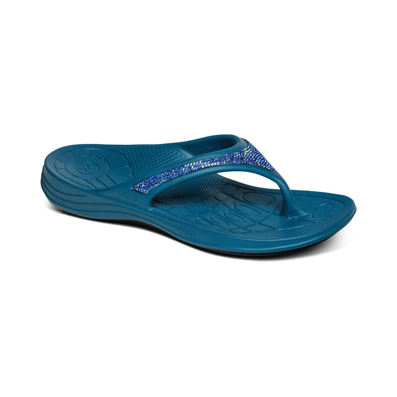 Aetrex Fiji Orthotic Women\'s Flip Flops Blue | UPV775LA