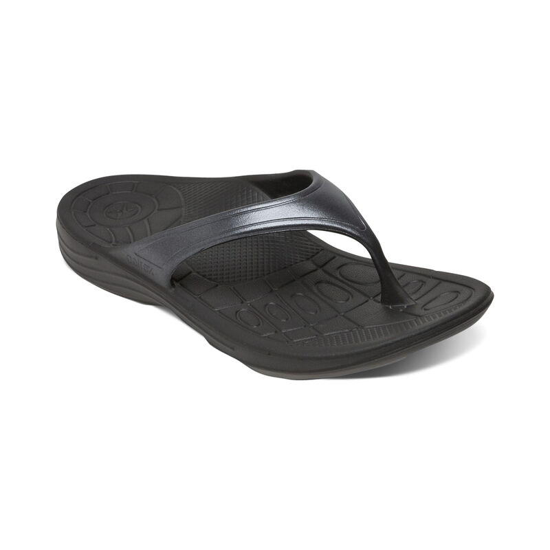 Aetrex Fiji Orthotic Women\'s Flip Flops Black | YIT10099JA