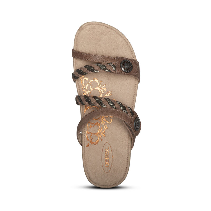 Aetrex Janey Braided Women's Slides Beige | CJX5822DE