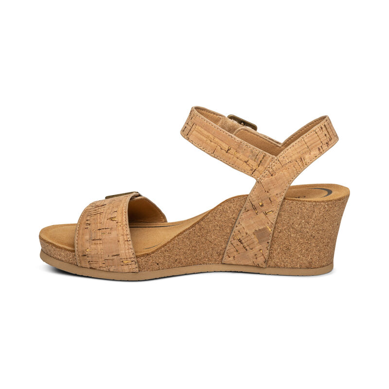 Aetrex Lexa Quarter Strap Women's Wedge Sandals Brown | DWC1244QA