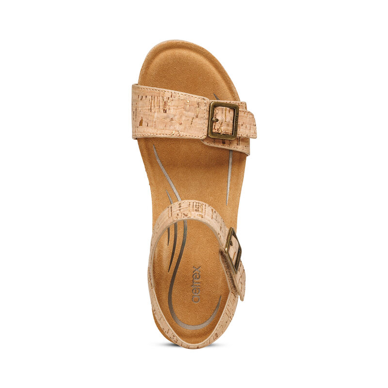 Aetrex Lexa Quarter Strap Women's Wedge Sandals Brown | DWC1244QA