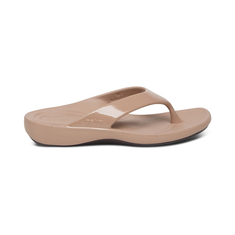 Aetrex Maui Orthotic Women's Flip Flops Beige | WZJ7215QX