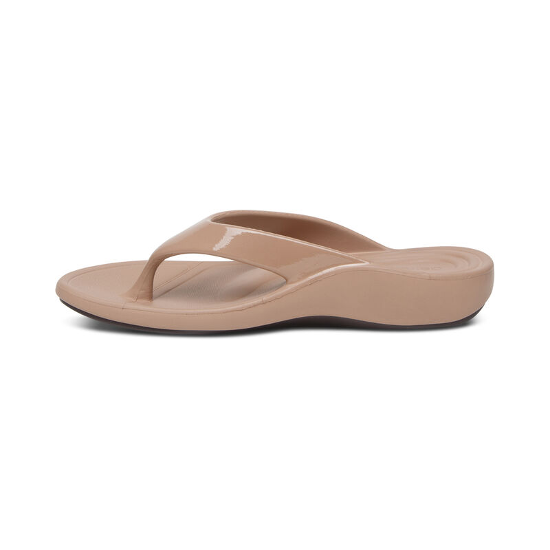 Aetrex Maui Orthotic Women's Flip Flops Beige | WZJ7215QX