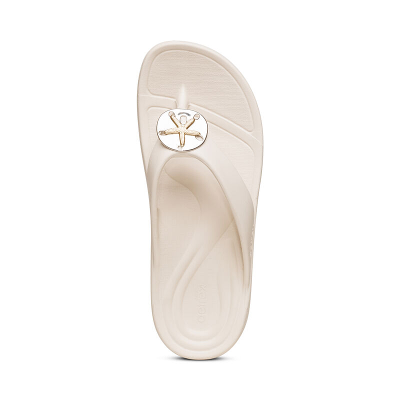 Aetrex Maui Starfish Orthotic Women's Flip Flops White | HNX1449OW