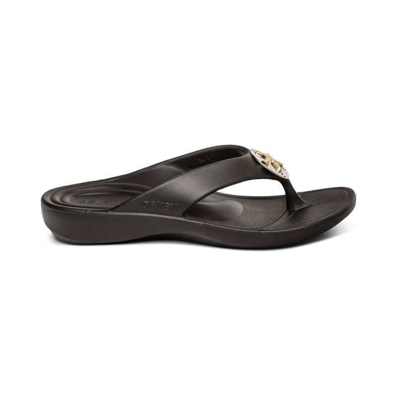 Aetrex Maui Starfish Orthotic Women's Flip Flops Black | IJB762FU