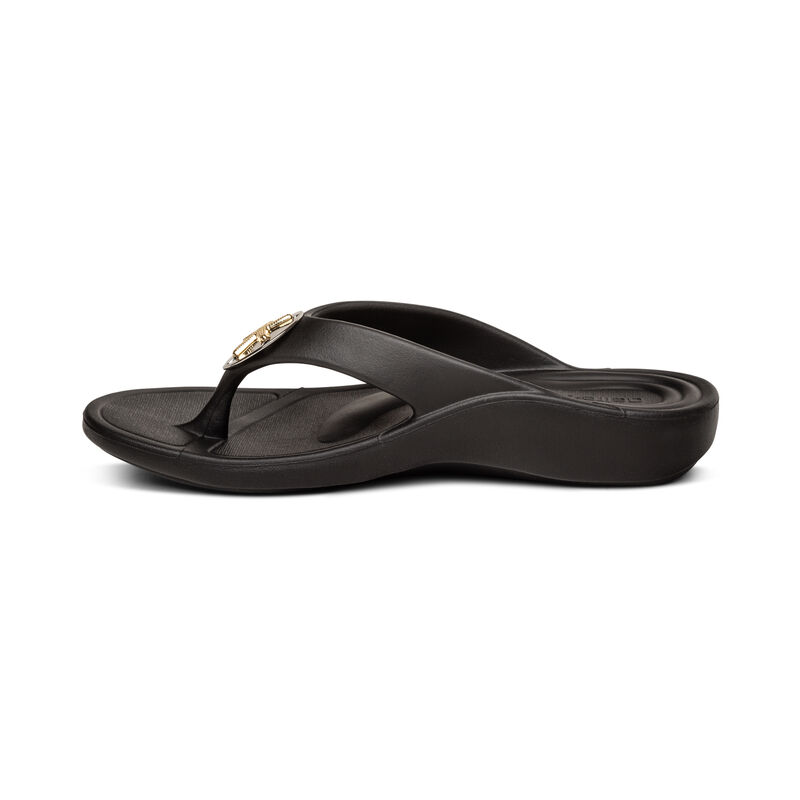 Aetrex Maui Starfish Orthotic Women's Flip Flops Black | IJB762FU