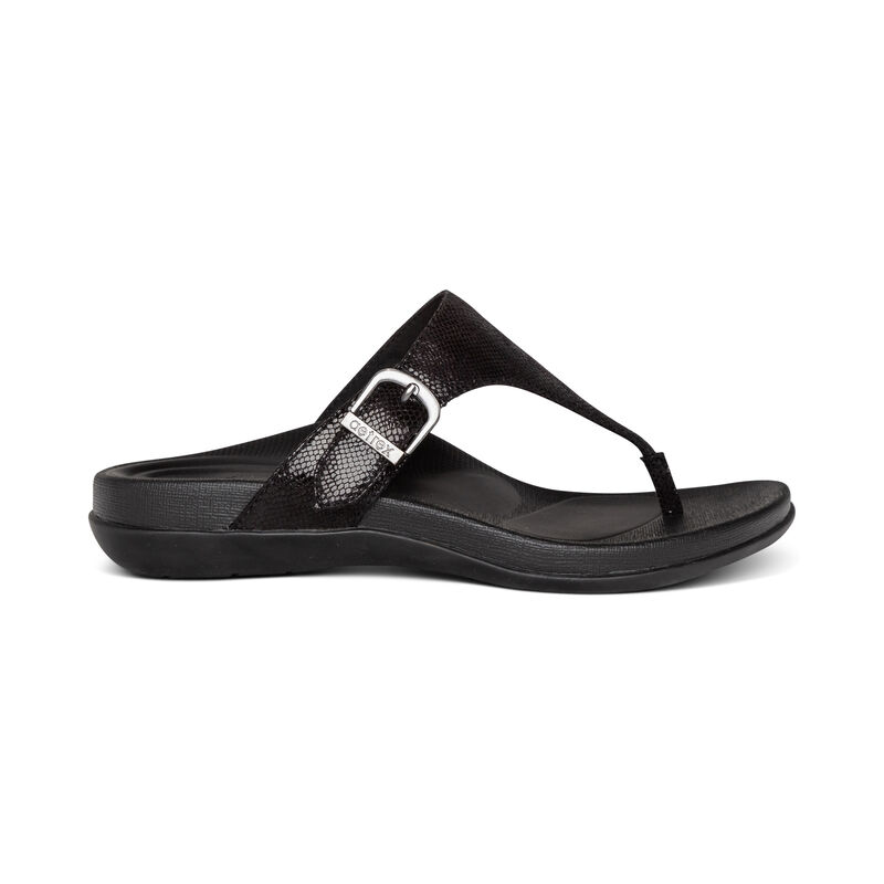 Aetrex Rita Adjustable Thong Women's Flip Flops Black | UEI9030NY