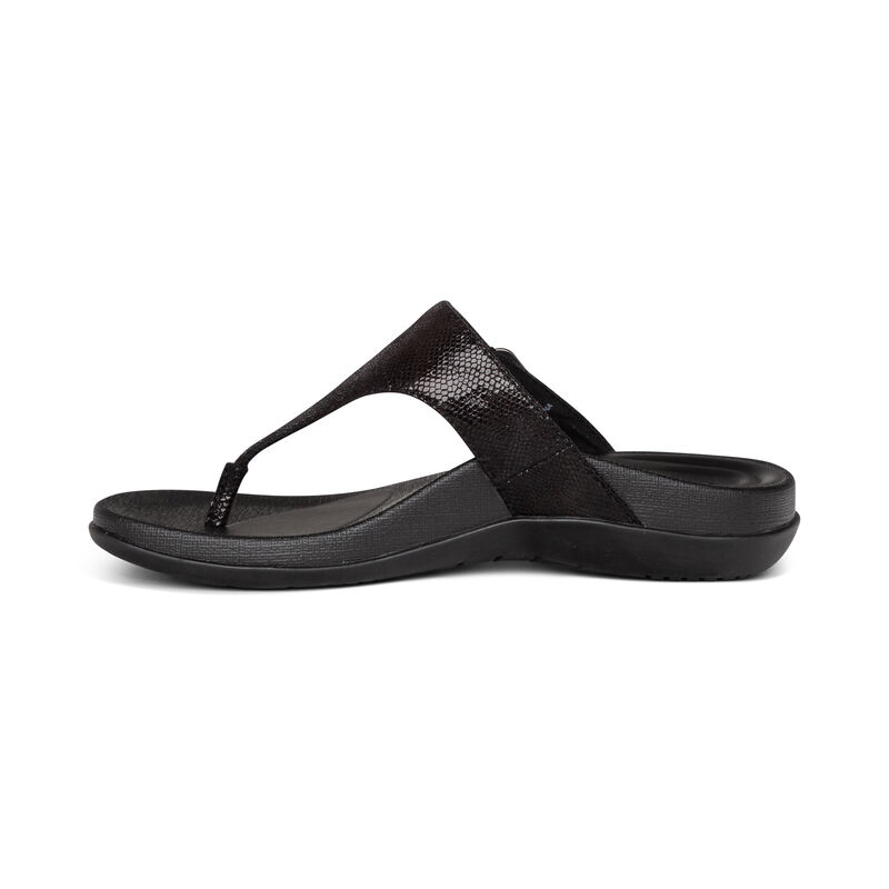 Aetrex Rita Adjustable Thong Women's Flip Flops Black | UEI9030NY