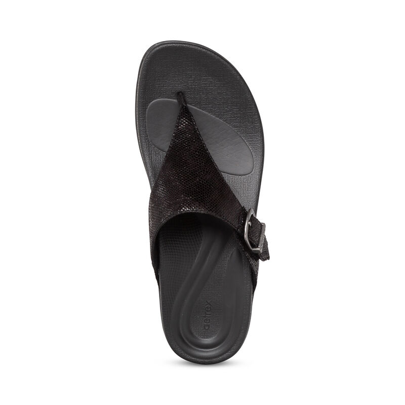 Aetrex Rita Adjustable Thong Women's Flip Flops Black | UEI9030NY